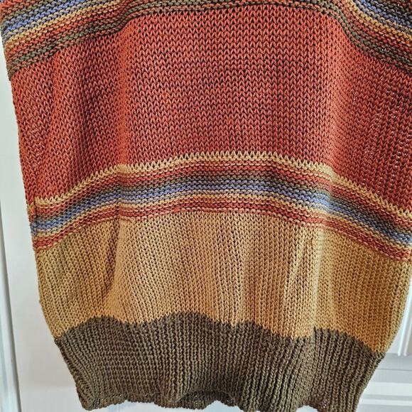 Vintage 80s Sweater Womens Medium Brown Knit Short Sleeve V-Neck Mod Striped - Picture 4 of 7